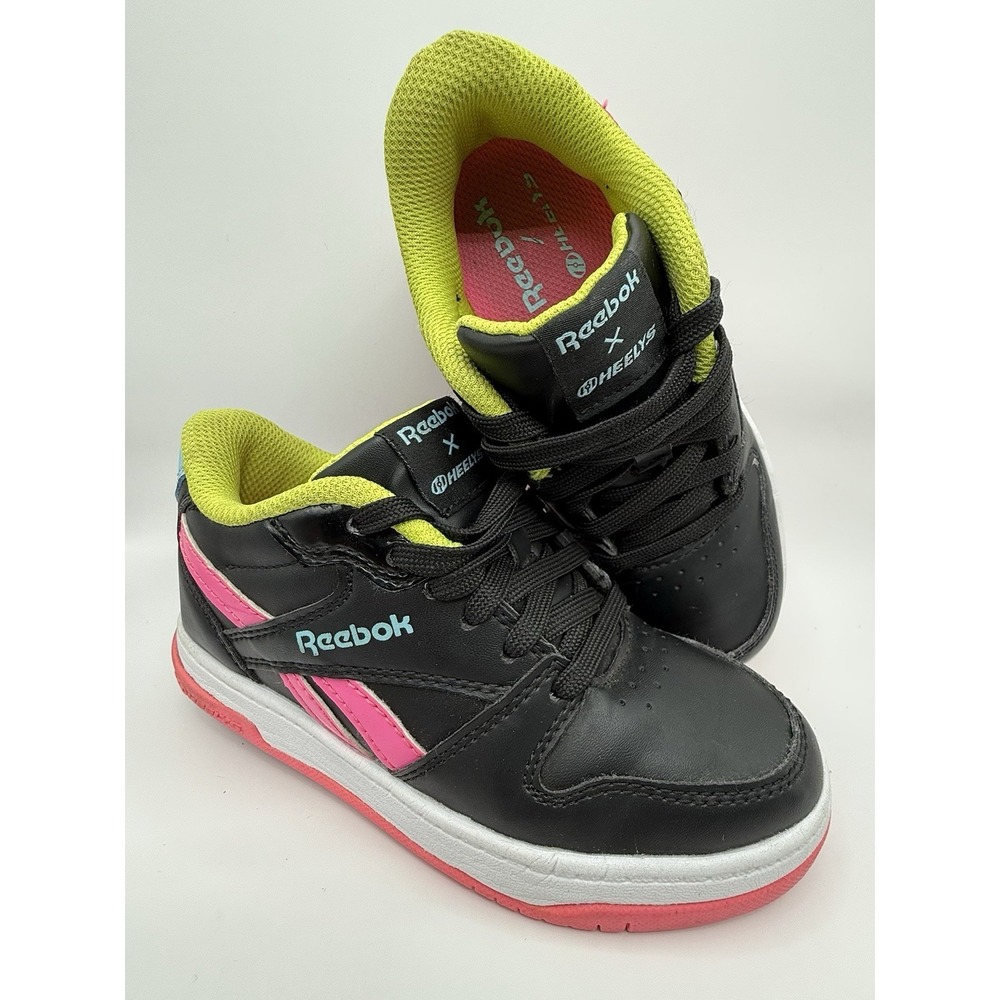 Reebok Heelys BB 4500 Low KIDS Size 13 Black/Atomicpink/Digiblue Vivid Color Pop